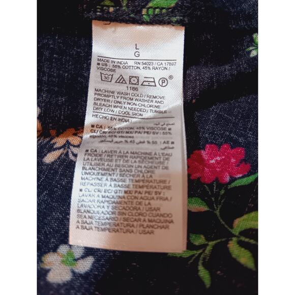 NEW OLD NAVY Black Floral Flowy Top Blouse Large Peasant Bloom Romantic Gathers - Picture 7 of 9